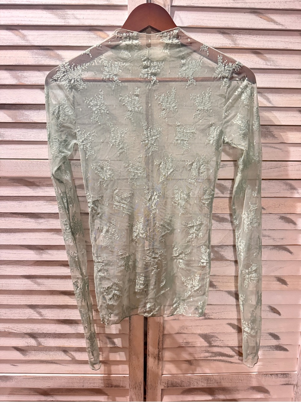 Free People Sheer Floral Embroidered Long Sleeve Top - Light Mint